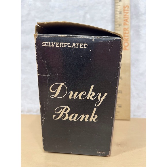 Vintage Silverplated Ducky Coin Bank Wind-Up w/ Key + Scarves Box - Picture 7 of 9